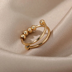 Women Open Spinner Adjustable Finger Ring Stainless Steel Rotating Freely Anti Stress close-up view