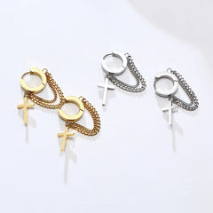 Stainless Steel Cross Double Chain Huggie Hoops Earring Pair for Men Women Earrings alternate view