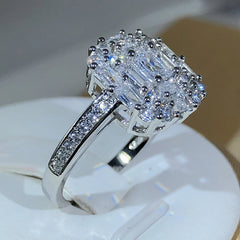 Exquisite Square Zircon Countless Claw Rings 925 Sterling Silver For Ladies Fashion Jewe detail view