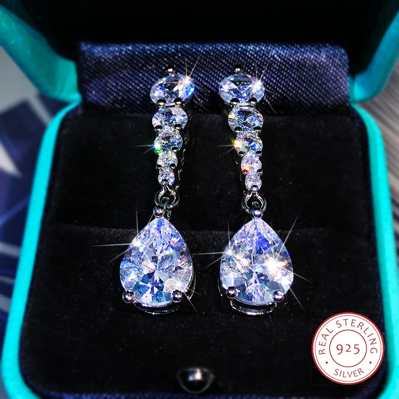 925 Sterling Silver Wild Korean Temperament Simple Atmosphere Flashing Zircon Earrings Female Long L