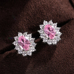 Huitan Fashion Sunflower Shape Stud Earrings Women Brilliant Oval Cubic Zirconia Luxu alternate view