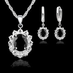 Engagement Necklace Earrings Jewelry Sets 925 Sterling Silver Color Cubic Zirconia Crystal Gifts