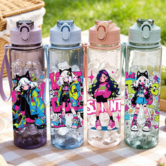 1 Piece 750ml (26 fl oz) Cartoon Anime Girl Printed Straw Cup, Summer Water Bottle, B alternate view