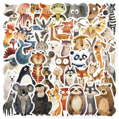 50 Pcs Quirky Watercolor Animal Cartoon Stickers | DIY Decals for Luggage, Laptops & Journals
