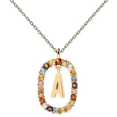 925 Sterling Silver Gold Initial Necklace | Personalized Letter Pendant with Zirconia detail view