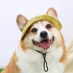 Dog Sun Hat with Ear Holes | Breathable Cotton Bucket Hat for Small Pets close-up view