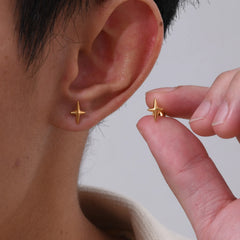Gold Color Stud Earrings for Men Boys,Anti Allergy Stainless Steel Small Earrings,Hip alternate view