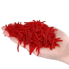 100pcs/Bottle Realistic Tackle Soft Lure Bass Bream Bloodworm Fishing Lure Earthworm Worm Rubber Red