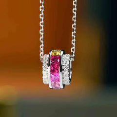 Huitan Statement Circle Pendant Necklace with Iregular Colorful Cubic Zirconia Luxury alternate view