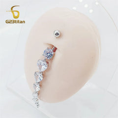 Long Belly Button Rings for Women 14G Titanium Bar Butterfly Heart Charms Dangle Navel close-up view