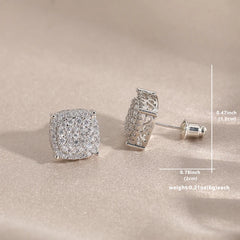 Square Cubic Zirconia Stud Earrings | Vintage Style for Women and Men close-up view