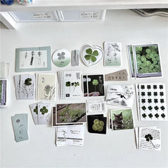 42 Pieces Retro Lucky Four-leaf Clover Stickers | Vintage Scrapbook Decals close-up view