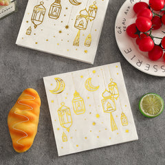 White Paper Napkins with Golden Moon Patterns | Elegant Party Napkins Pack of 20 close-up view