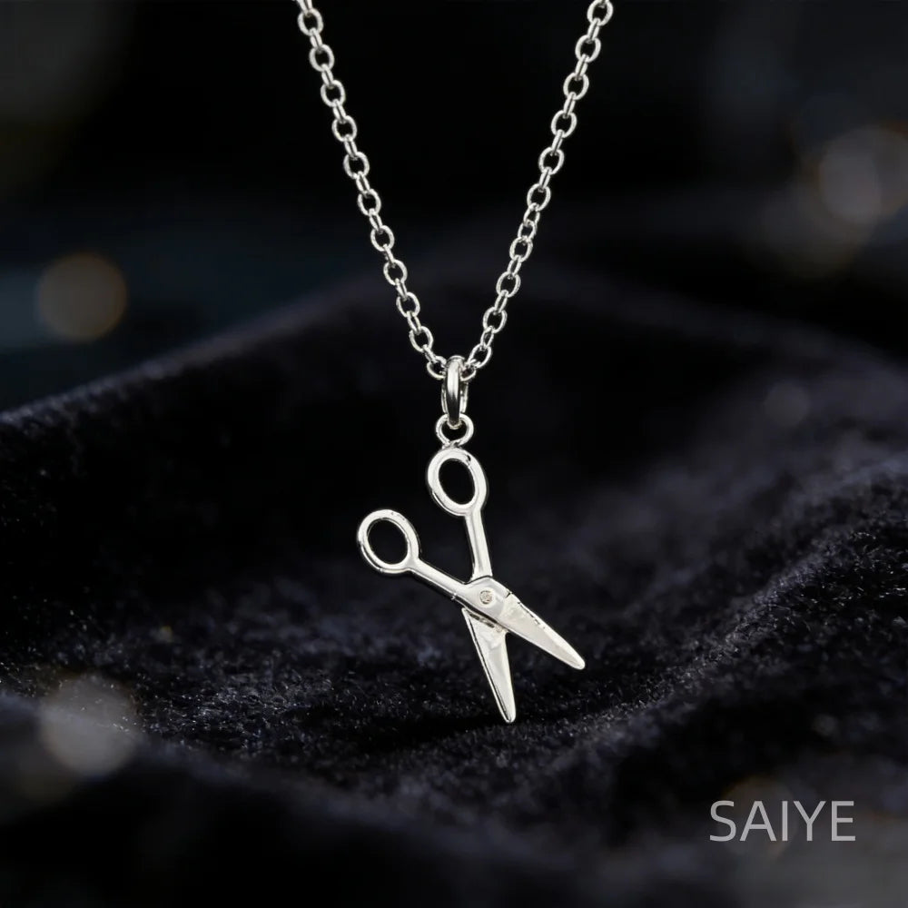 925 Sterling Silver Scissors Style Pendant Necklace Delicate Small Women Necklace Personality Creati