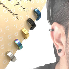 Stainless Steel Cuff Earrings for Men | Non Piercing Clip On Hoop Set close-up view