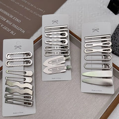 Korean 8pcs Metal Silver Hair Clips Girls High Quality Geometric Fashion Barrettes He alternate view