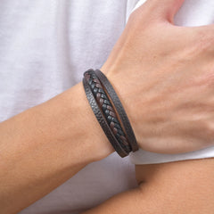 Multi Layer Braided Rope Bracelet for Men | Classic Handmade PU Leather Wristband with close-up view