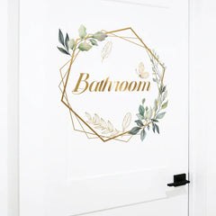 Green Plant Toilet Door Sticker Golden Letter Removable Self-adhesive Waterproof PVC Bat detail view