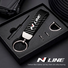 Carbon Fiber Style Keychain for Hyundai | Premium Microfiber Leather Key Ring