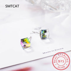 Cube 1.2ct Natural Sky Blue Topaz 925 Sterling Silver Geometric Stud Earrings for Women detail view