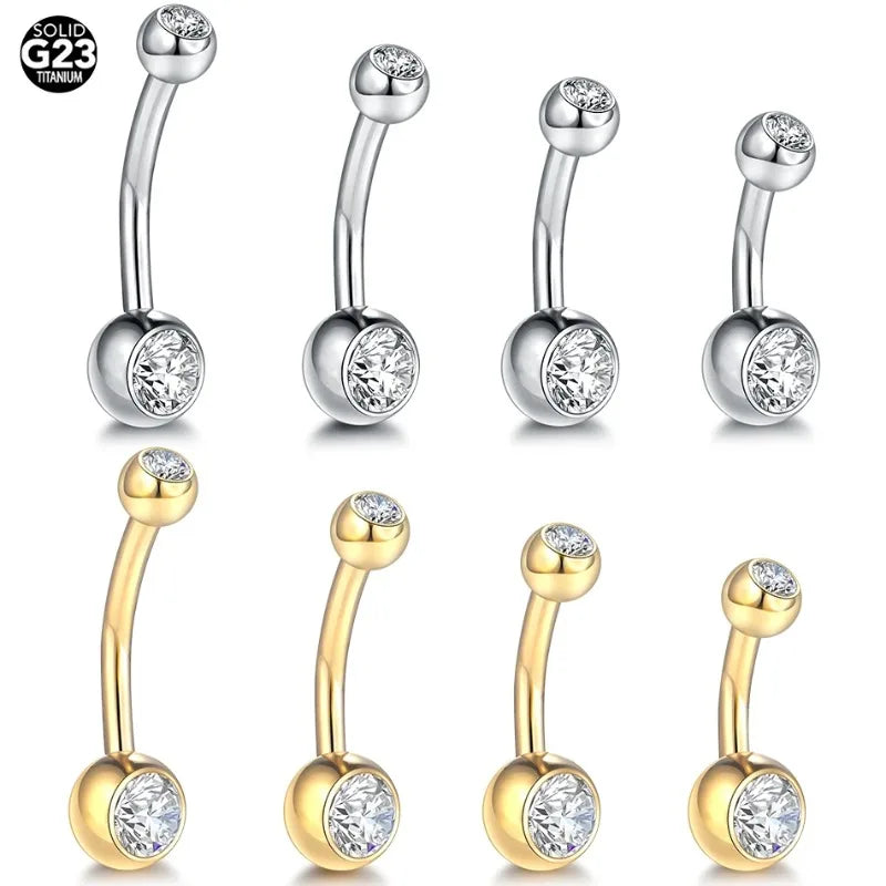 1Pcs G23 Titanium 14G Gold Color Belly Button Rings, Navel Nombril Piercing CZ Gem 6/8/10/12mm Bar B