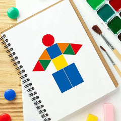 Colored Triangles Rectangular Dot Stickers for Kids | Jigsaw Puzzle Geometry Scrapbook L detail view