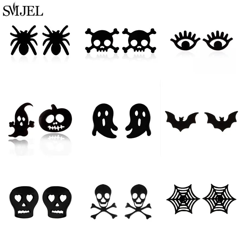 Punk Halloween Earring Black Stainless Steel Ghost Pirate Skull Stud Earrings Women Men Goth Pumpkin