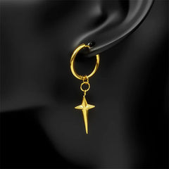 Stainless Steel Star Cross Hoop Earrings | Punk Kpop Y2K Drop Earrings for Women alternate view
