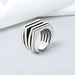 PANJBJ 925 Sterling Silve Multilayer Irregular Geometric Ring for Women Simple Charm R close-up view