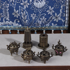 Alloy Lucky Incense Burner Bowl Incense Holder With Handle | Ancient Style Yoga Medita close-up view