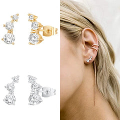 3Pcs Double Crystal Tragus Earring Floral Set Cartilage Helix Stud Earrings Bulk Lobe Ho detail view