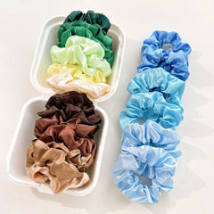 8Pcs/set Bright Color Silk Hair Scrunchies Women Y2K Solid Color Elastic Hair Bands Pony detail view
