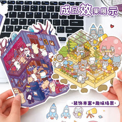 Cartoon Trumpet Landscaping Sticker Cute 3D Three-dimensional Hut Hand Account Sticker Miniature Scene Collage DIY Sticker