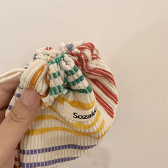 Small Corduroy Drawstring Pouch | Multi-Purpose Storage Bag for Women and Girls alternate view