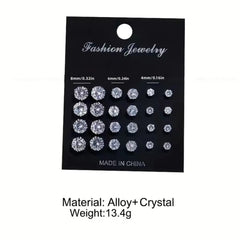 12 Pairs Stainless Steel Stud Earrings Set for Women Men | Zircon Bud Jewelry Gift Set close-up view