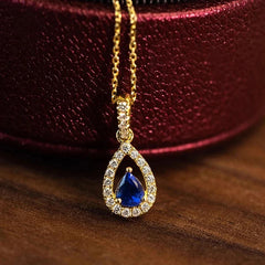 Huitan Gold Color Waterdrop Pendant with Blue Cubic Zirconia Necklace for Women Tempe alternate view