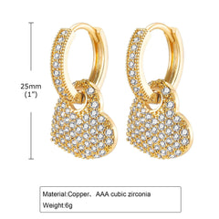 Trendy Gold Plated White CZ Stone Ear Jewelry Heart Huggie Hoop Earrings Dainty Drop Ear detail view