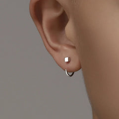 Korean Square Shape Tiny Hoop Earrings For Women Men Silver Color C- Shape Open Earings detail view