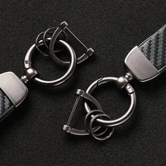 Carbon Fiber Style Keychain for Hyundai | Premium Microfiber Leather Key Ring detail view