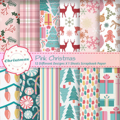 12pcs Retro Christmas Scrapbook Paper | Christmas Tree Design Single Sided DIY Craft Paper for Journ
