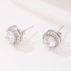 Delicate Small Round Stud Earrings Women with Shiny Cubic Zirconia Simple Versatile fo close-up view