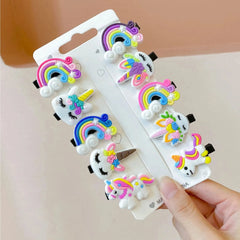10PCS/Set New Girls Cute Cartoon Unicorn Hair Clips Kids Lovely Hairpins Ice Cream Headb detail view