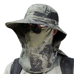 UV Protection Sun Hat | Outdoor Fishing and Hiking Cap with Neck Flap close-up view