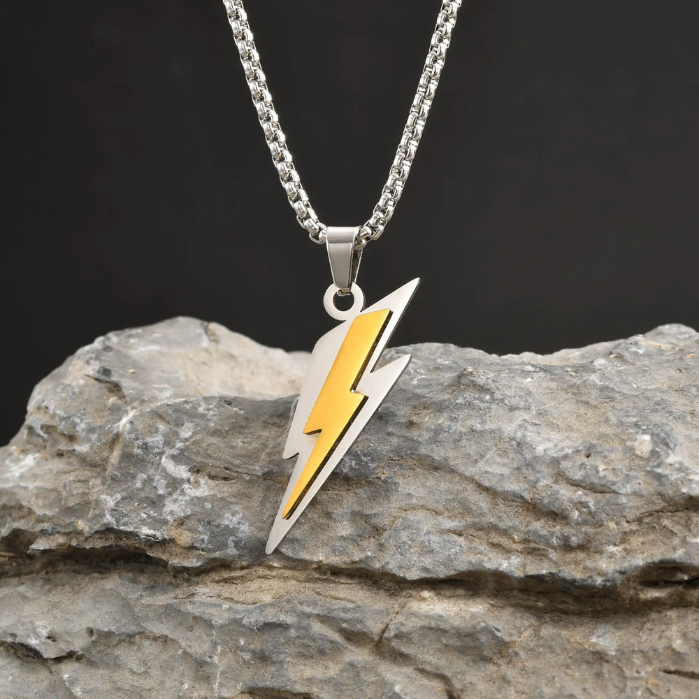 Trendy Lightning Stainless Steel Necklaces for Men,Two Color Lightning Pendant Necklace,Party Hip Ho