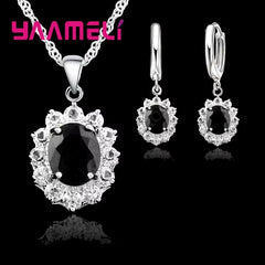 Engagement Necklace Earrings Jewelry Sets 925 Sterling Silver Color Cubic Zirconia Cr alternate view