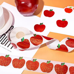 Red Apple Sticker Roll | 500 Christmas Party Decals detail view