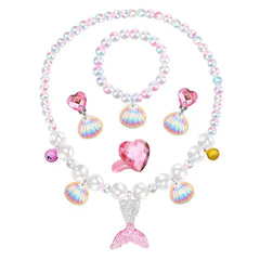 Mermaid Necklace Set for Girls | Sparkling Fish Tail Shell Jewelry Gift close-up view