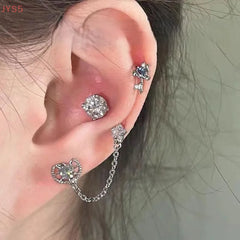 Double Ear Hole Ear Bone Chain Earrings | Sweet Cool Y2K Dazzle Color Jewelry detail view