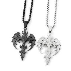 Gothic Punk Angle Wing Spiked Cross Pendant Necklace For Women Men Stainless Steel Black Color Hip H