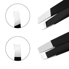 Stainless Steel Black Eyebrow Tweezer with Slant and Flat Point Beauty Tools for Eyela close-up view